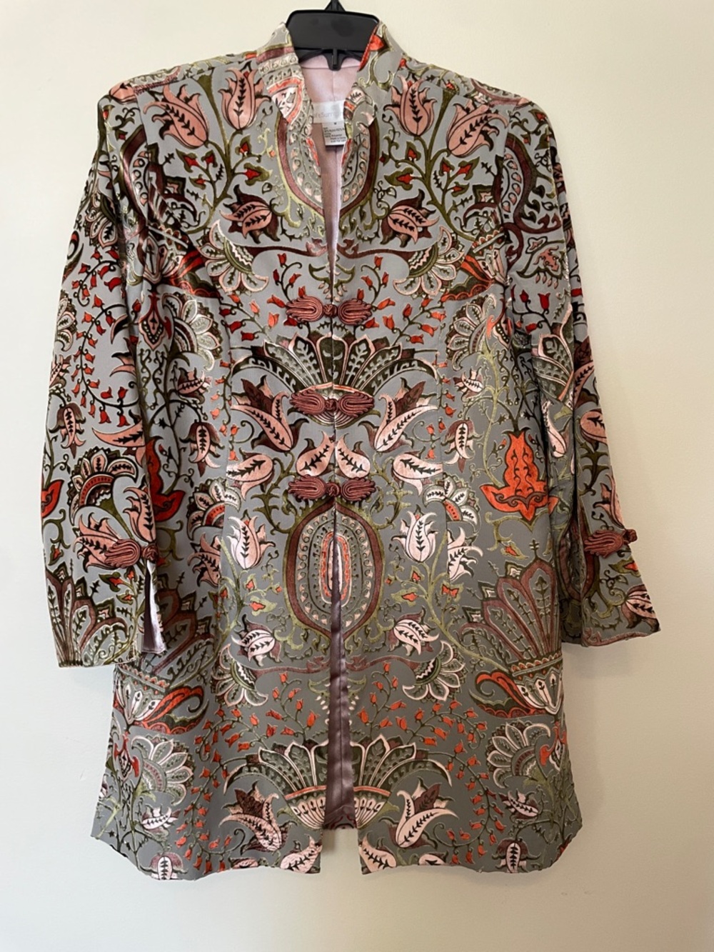Soft Surroundings Green/brown/coral/peach burnout velvet Patterned Jacket
